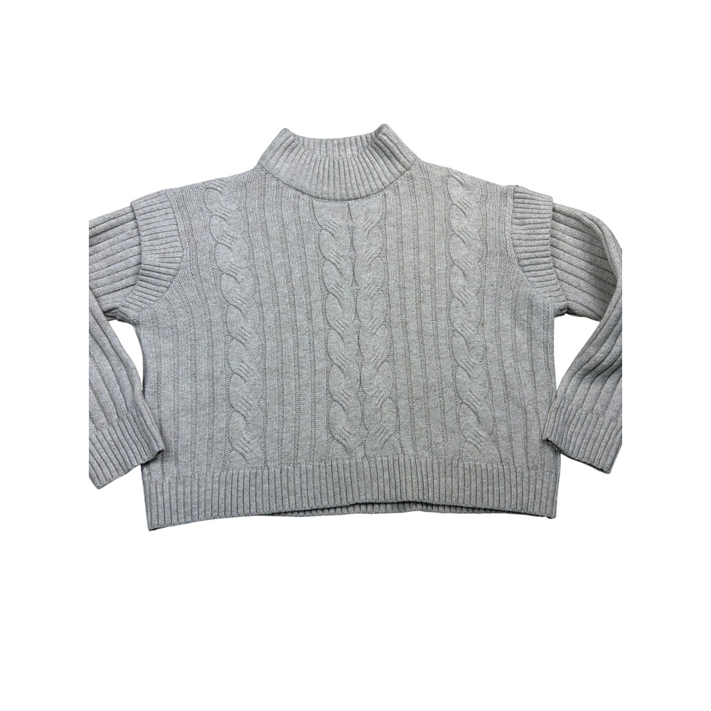 Time and Tru Women's Sweater L Beige Cable Knit Mock Neck Cottagecore